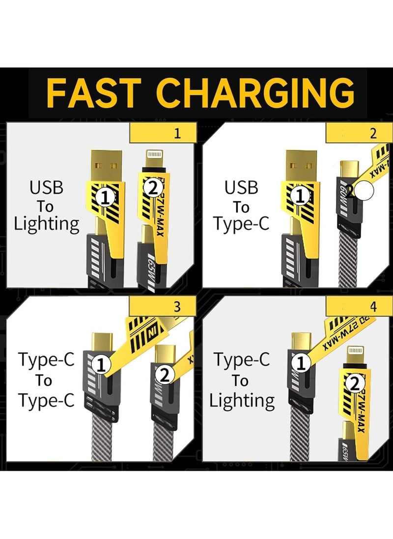 JAJEEK - "New 4-in-1 Convertible Metal Fast Data Cable – 65W Braided USB C, USB A Charging Cable for iPhone, iPad, MacBook, AirPods, Samsung, Android (3.9ft/1.2M)" - Image 1