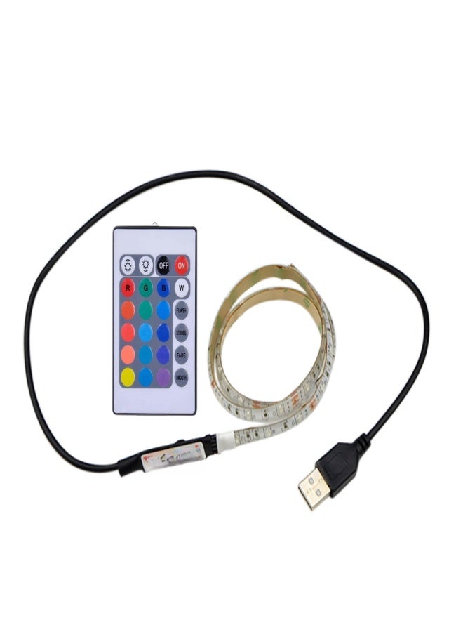 شريط إضاءة RGB بقوة 6 واط و5 فولت تيار مستمر، بطول 0.5 متر، مزود بـ 30 مصباح LED، مع جهاز تحكم عن بعد، يعمل بمنفذ USB، سطوع قابل للتعديل، قابل للتعتيم، 16 لونًا متعدد الألوان، أوضاع إضاءة متغيرة (وميض/ستروب/تلاشي/سلس)، مقاوم للماء بمعيار IP65، مزود بـ SMD3825، مناسب للاستخدام الداخلي والخارجي، مثل أجهزة التلفزيون، وخزائن النبيذ، وتزيين المنازل والحفلات والمهرجانات، وحفلات الكريسماس وحفلات الزفاف. - Image 1