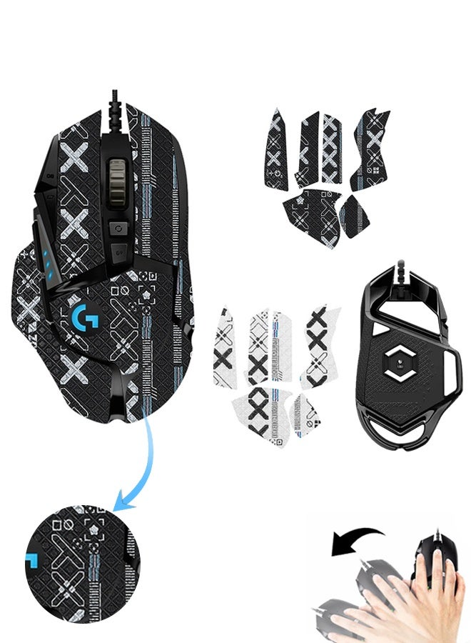2 in 1 Black Set + White Set Mouse Grip Tape Full Coverage for G502 Wired/ G502 Wireless Self-Adhesive, Pre-Cut, Sweat-Resistant, Anti-Slip, Professional Mice Upgrade Kit