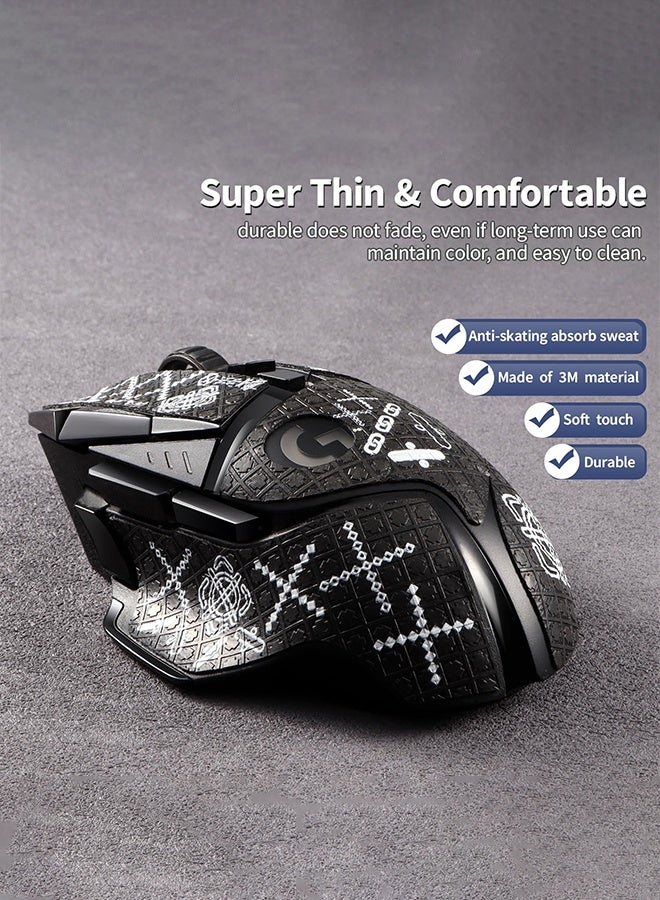 SUNDAREE طقم شريط لاصق للفأرة 2 في 1، أسود + أبيض، تغطية كاملة للفأرة G502 السلكية/اللاسلكية، ذاتي اللصق، مقطوع مسبقًا، مقاوم للعرق، مانع للانزلاق، طقم ترقية احترافي للفأرة - Image 2