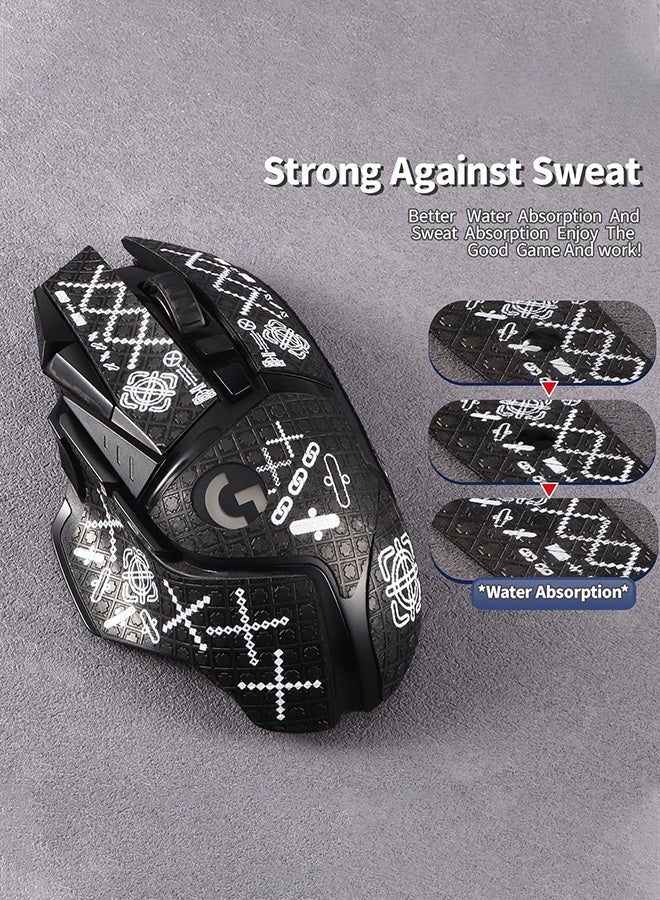 SUNDAREE طقم شريط لاصق للفأرة 2 في 1، أسود + أبيض، تغطية كاملة للفأرة G502 السلكية/اللاسلكية، ذاتي اللصق، مقطوع مسبقًا، مقاوم للعرق، مانع للانزلاق، طقم ترقية احترافي للفأرة - Image 4