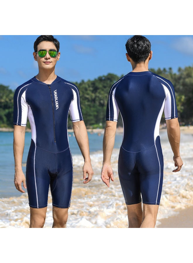 Loquat Men's One-piece Swimsuit Short-sleeved Five-point Swimming Trunks Sports Surfing Suit Sunscreen Student Adult Professional Training Swimsuit Plus Size-Color:9581 Black- - Image 4