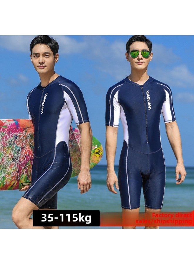 Loquat Men's One-piece Swimsuit Short-sleeved Five-point Swimming Trunks Sports Surfing Suit Sunscreen Student Adult Professional Training Swimsuit Plus Size-Color:9581 Black- - Image 1
