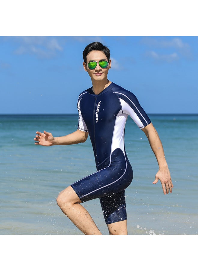 Loquat Men's One-piece Swimsuit Short-sleeved Five-point Swimming Trunks Sports Surfing Suit Sunscreen Student Adult Professional Training Swimsuit Plus Size-Color:9581 Black- - Image 3