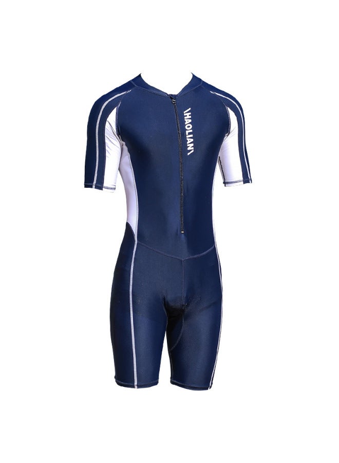 Loquat Men's One-piece Swimsuit Short-sleeved Five-point Swimming Trunks Sports Surfing Suit Sunscreen Student Adult Professional Training Swimsuit Plus Size-Color:9581 Black- - Image 5