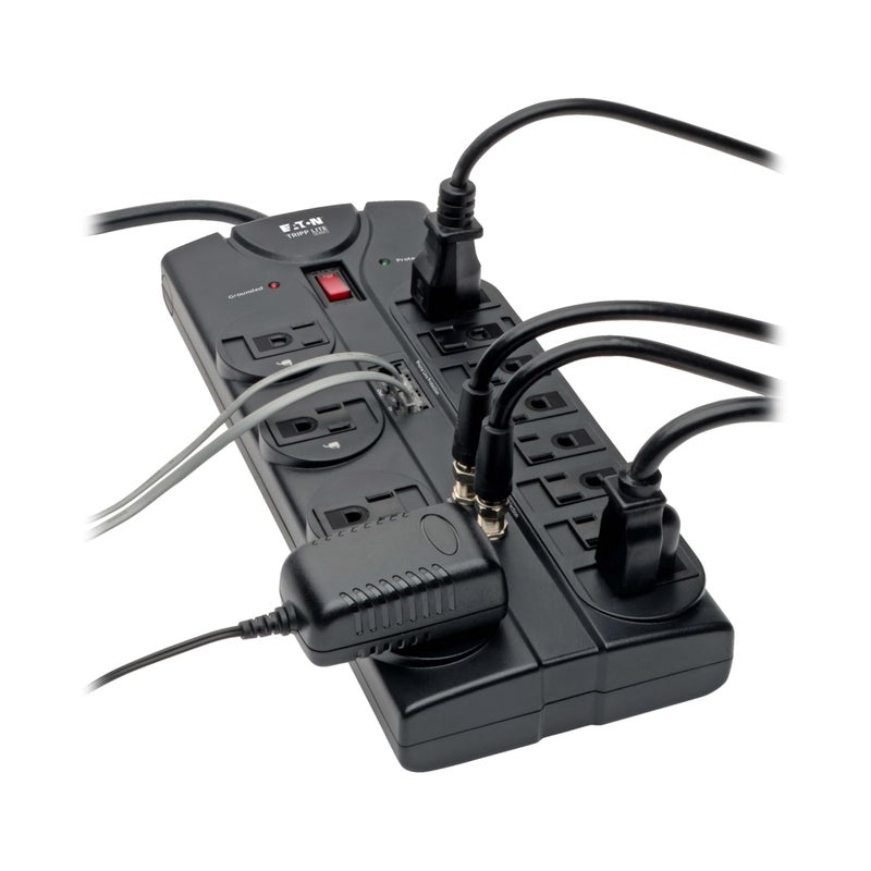 Tripp Lite Eaton Tripp Lite TLP1208TELTV Home Theater Surge Protector Power Strip, 12 Outlets, Flat Plug 8ft Extension Cord, 2160 Joules| Coax and RJ11 Ports for Phone Land Line, TV, and WiFi Router Protection - Image 2