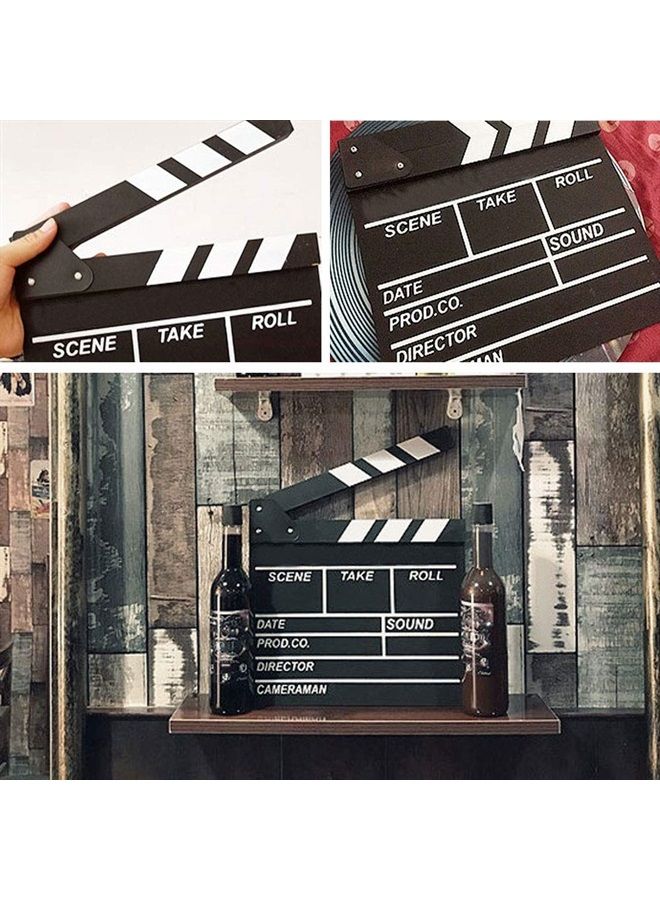 KISEER 12"x11" Movie Film Clap Board Wooden Movie Clapboard Film Clapper Board, Black & White - Image 3