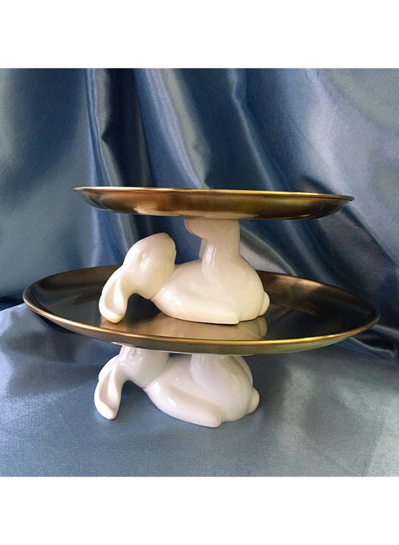Ceramic Rabbit Plate,Bunny Cake Stand, Ceramic Dish Cupcake Stand Decorative Dinner Plates for Snacks and Cookies Bunny Cake Tray Sets Dish Gift (Iron Plate Rabbit) - Image 4