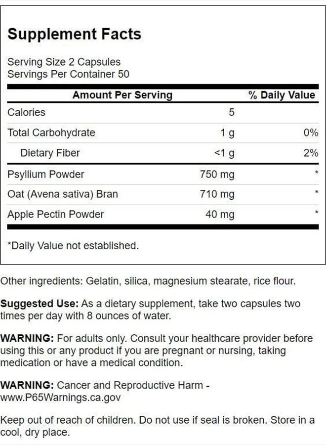 SWANSON Tri-Fiber Complex - Digestive Health Supplement Made with Psyllium, Oat Bran, & Apple Pectin - (100 Capsules) - Image 2