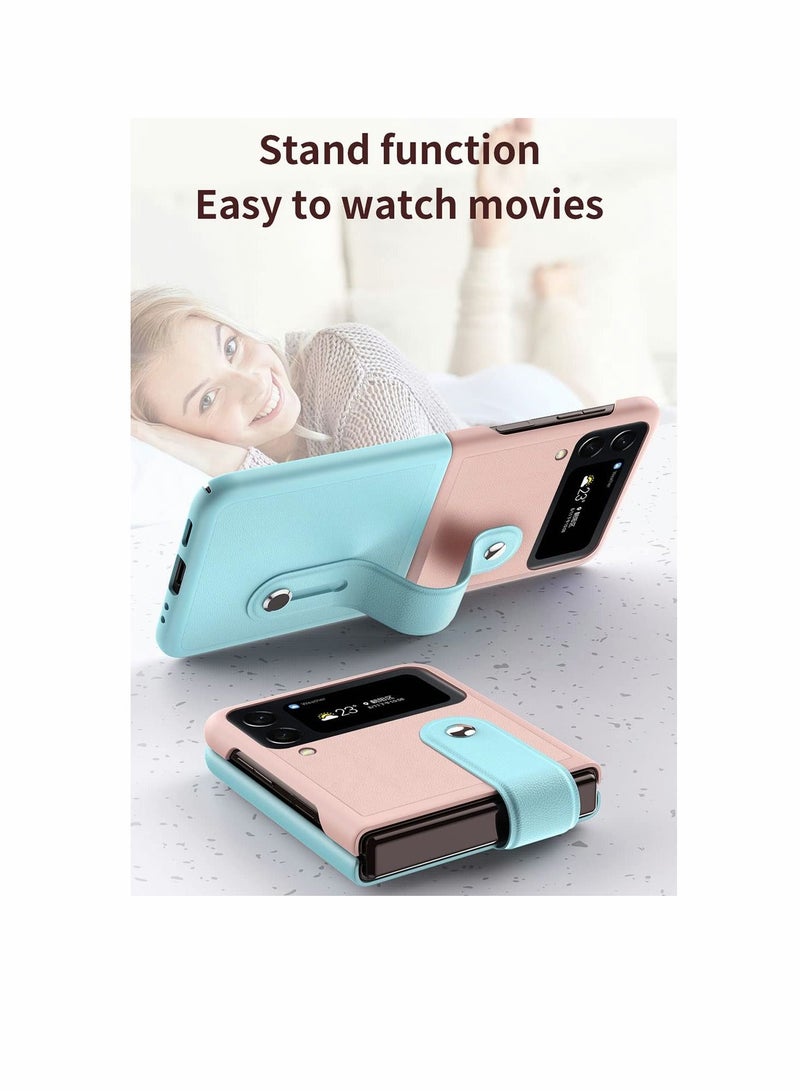 سيوسي سامسونج غالاكسي z-flip 4 ( z-flip 4.5g ) حالة الهاتف المحمول ، رقيقة جدا الكمبيوتر المتقدمة ماتي المضادة للخدش غطاء ، حالة الهاتف المحمول لمسة من الحرير مع دعم قابل للسحب الشريط ( الوردي / الأزرق ) - Image 2