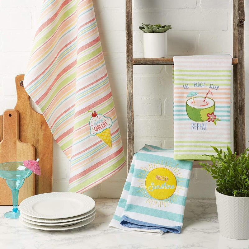DII Watermelon Collection Kitchen Dishtowel Set Summer Fun 3 Piece - Image 4