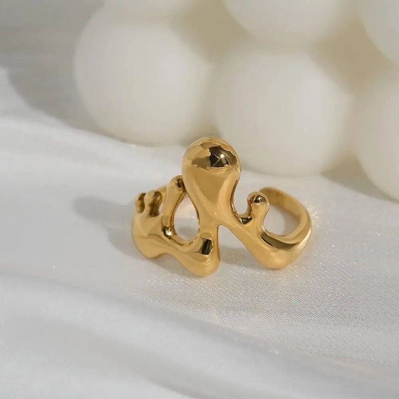 Golden Free Size Stainless Steel Ring - Image 2