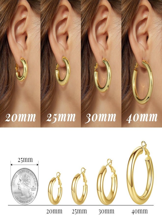 SHOWNII Chunky Gold Hoop Earrings - 14K Gold Plated Earrings for Women Hollow Tube Thick Hoops Graduation Gifts for Her - Image 4