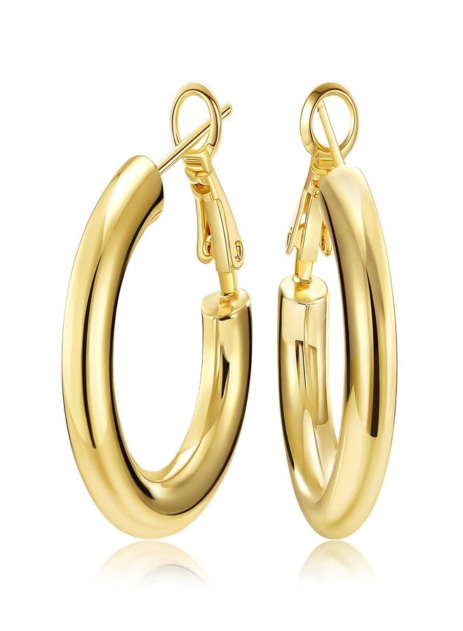 SHOWNII Chunky Gold Hoop Earrings - 14K Gold Plated Earrings for Women Hollow Tube Thick Hoops Graduation Gifts for Her - Image 1