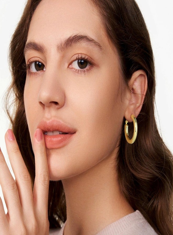 SHOWNII Chunky Gold Hoop Earrings - 14K Gold Plated Earrings for Women Hollow Tube Thick Hoops Graduation Gifts for Her - Image 2