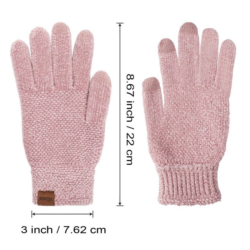 ViGrace Winter Touchscreen Gloves for Women Chenille Warm Cable Knit with 3 Touch Screen Fingers Texting Driving Elastic Cuff Thermal Glove(Pink,Large) - Image 5