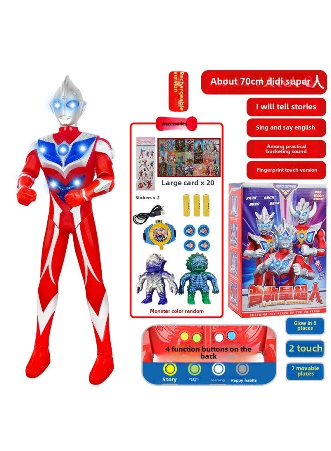 Children's Large Ottoman Toy Figure Salty Egg Superman Stall Sound And Light Tyro Men's Hand Model Toy-Color:[ 70cm Early Education Version Of The First Generation Charging Story] Color Box + Gift Bag - Image 1