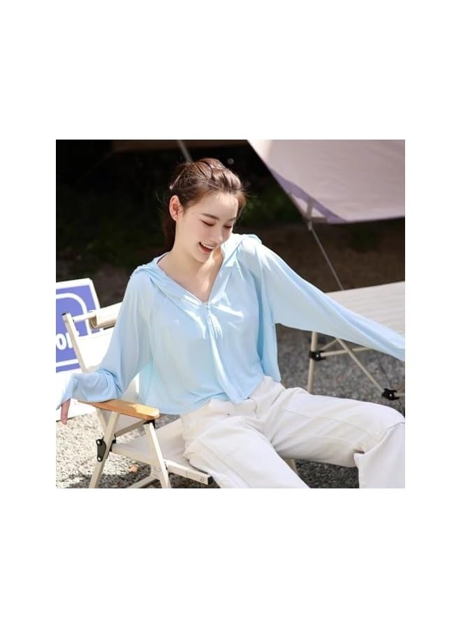 Girl's sunscreen clothing, UPF50+， With a hat，Ice silk material, UV resistant, breathable and sunscreen, suitable for travel, 300g, suitable for 40kg to 75kg, Girl's sunscreen hood - Image 2