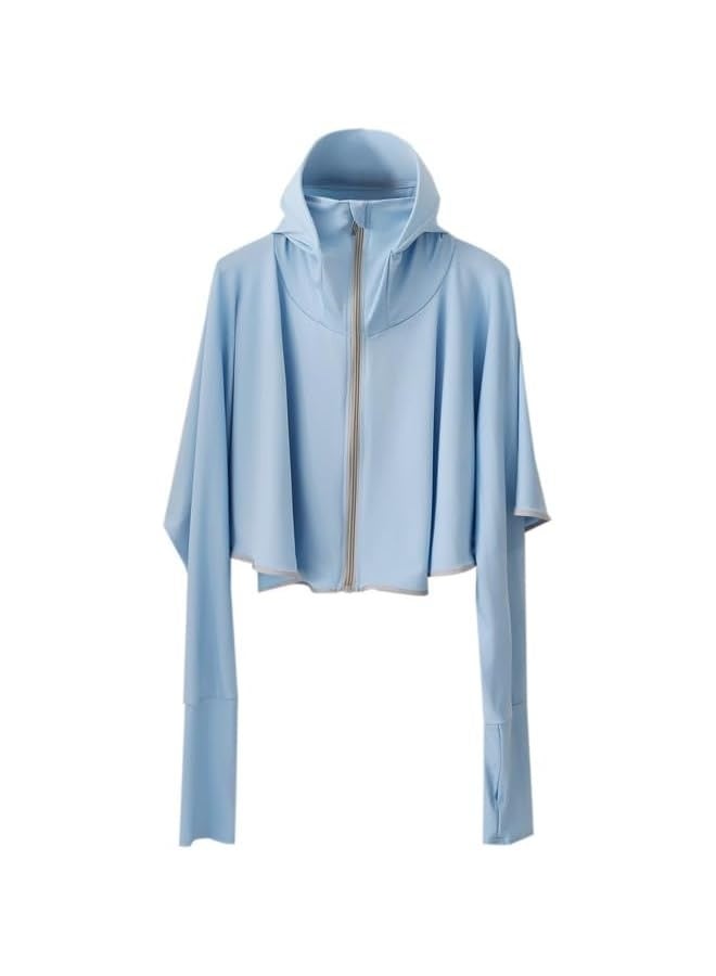 Girl's sunscreen clothing, UPF50+， With a hat，Ice silk material, UV resistant, breathable and sunscreen, suitable for travel, 300g, suitable for 40kg to 75kg, Girl's sunscreen hood - Image 1