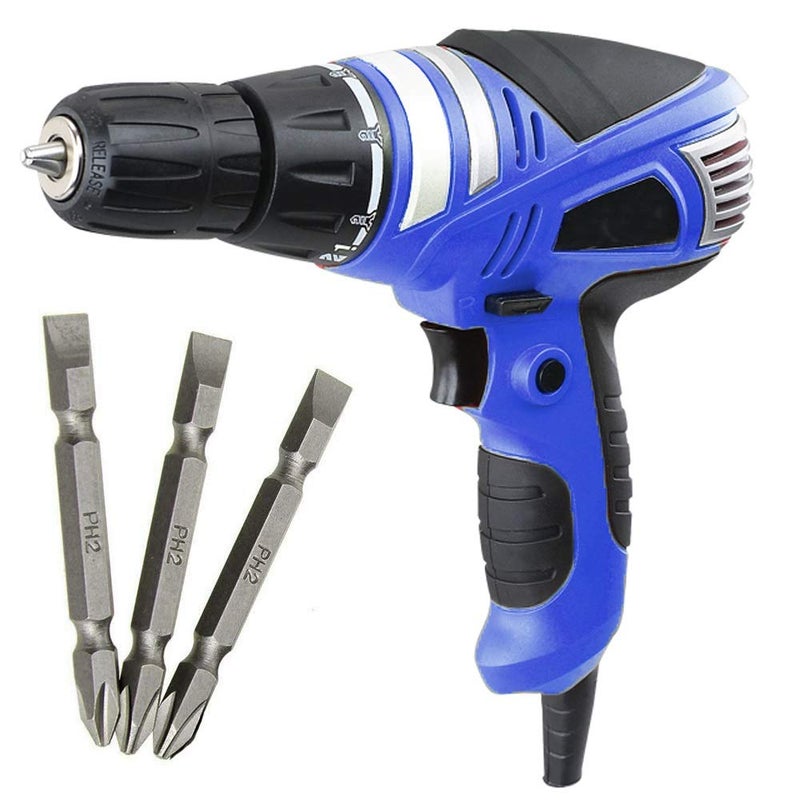 MLD مثقاب MLD 10 مم وظيفة أمامية/عكسية مفك قوي 300 واط 750 دورة في الدقيقة آلة حفر ومجموعة بتات مغناطيسية مجانية (+ و -) (الألوان حسب التوفر) - Image 1