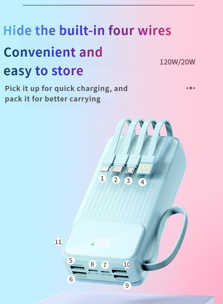 MEDOOSI Power Bank 20000 mAh power bank with Built-in USB-C Data Cable, Fast Charging power bank for .Bblue - Image 5