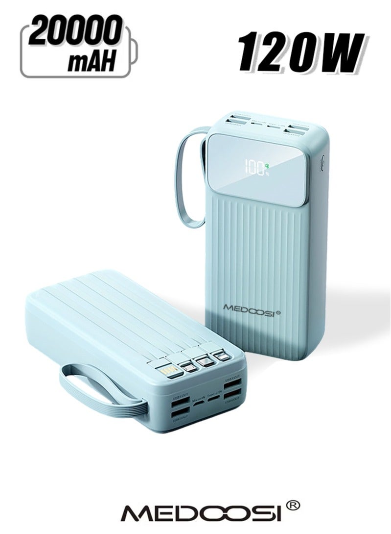 MEDOOSI Power Bank 20000 mAh power bank with Built-in USB-C Data Cable, Fast Charging power bank for .Bblue - Image 2