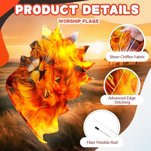 Baisdan 54"x45" Lion Worship Flags for Dance Church, Praise Dance Flags for Worship, Fire Flag with Flexible Rods & Carrying Bag, 2 Pack, Yellow Orange Black - Image 3