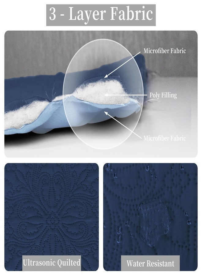 Easy-Going Twin Size Reversible Quilt Set with 1 Quilt and 1 Pillow Sham, Soft Bed Quilt Cover, Water Resistant Lightweight Microfiber Bedspread, Stain Resistant, Damask-Dark Blue/Light Blue - Image 5