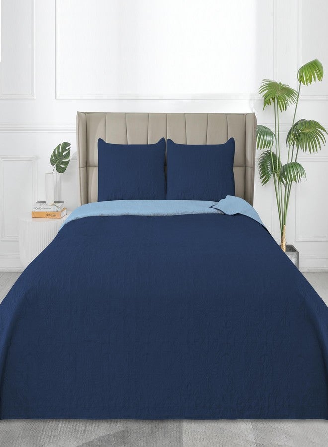 Easy-Going Twin Size Reversible Quilt Set with 1 Quilt and 1 Pillow Sham, Soft Bed Quilt Cover, Water Resistant Lightweight Microfiber Bedspread, Stain Resistant, Damask-Dark Blue/Light Blue - Image 2
