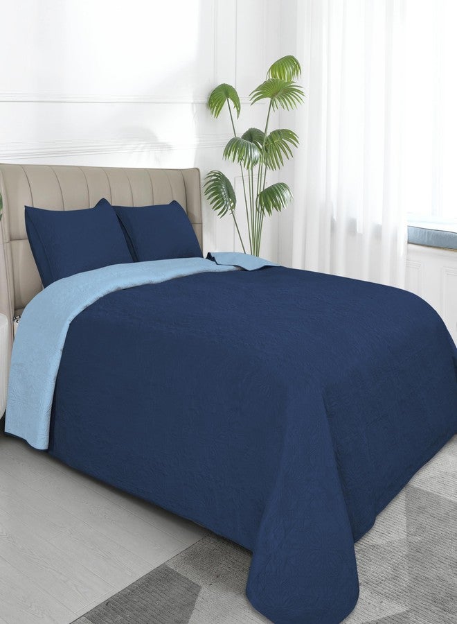 Easy-Going Twin Size Reversible Quilt Set with 1 Quilt and 1 Pillow Sham, Soft Bed Quilt Cover, Water Resistant Lightweight Microfiber Bedspread, Stain Resistant, Damask-Dark Blue/Light Blue - Image 1