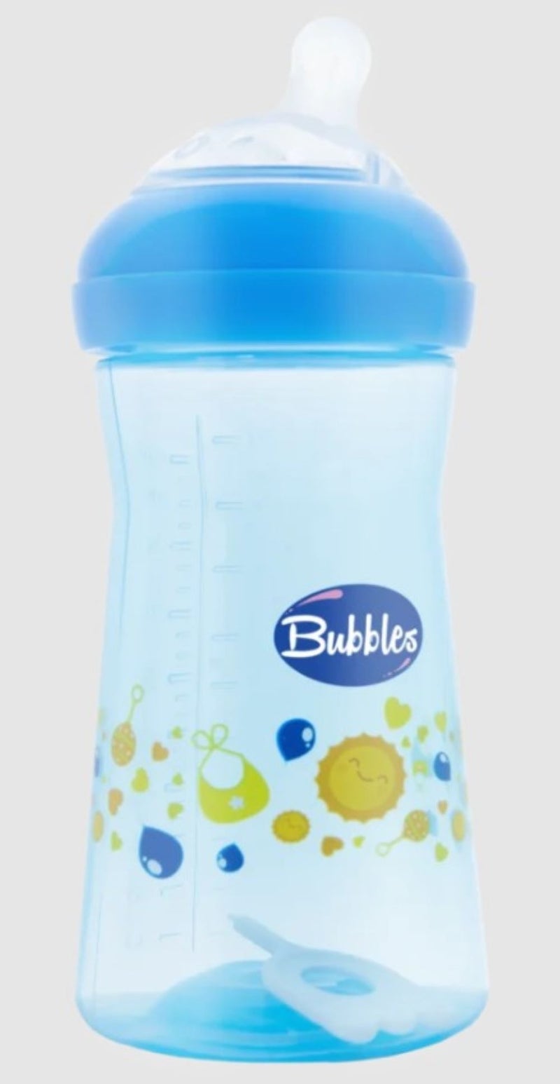 Bubbles Natural Angled-Nipple Feeding Bottle 280Ml-Blue - Multishape - Image 1