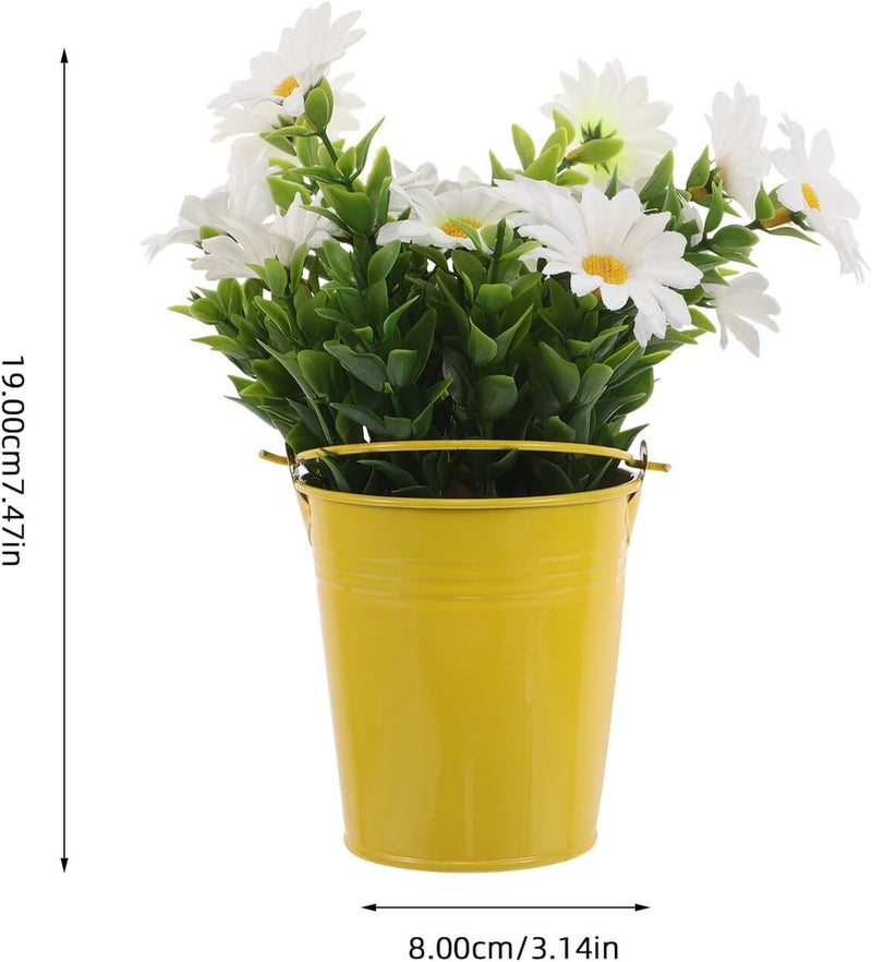 POPETPOP Realistic Faux Daisy Potted Plant, Small Artificial Flowers with Yellow Pot, Desktop Faux Potted Plants for Home and Wedding Decoration - Image 2