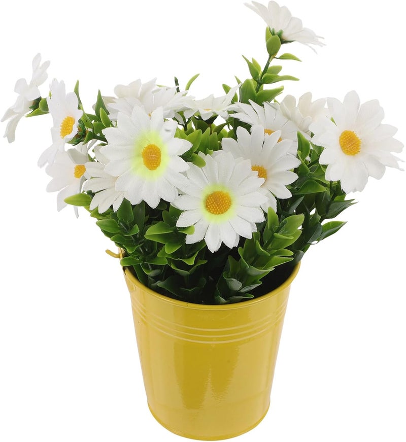 POPETPOP Realistic Faux Daisy Potted Plant, Small Artificial Flowers with Yellow Pot, Desktop Faux Potted Plants for Home and Wedding Decoration - Image 1