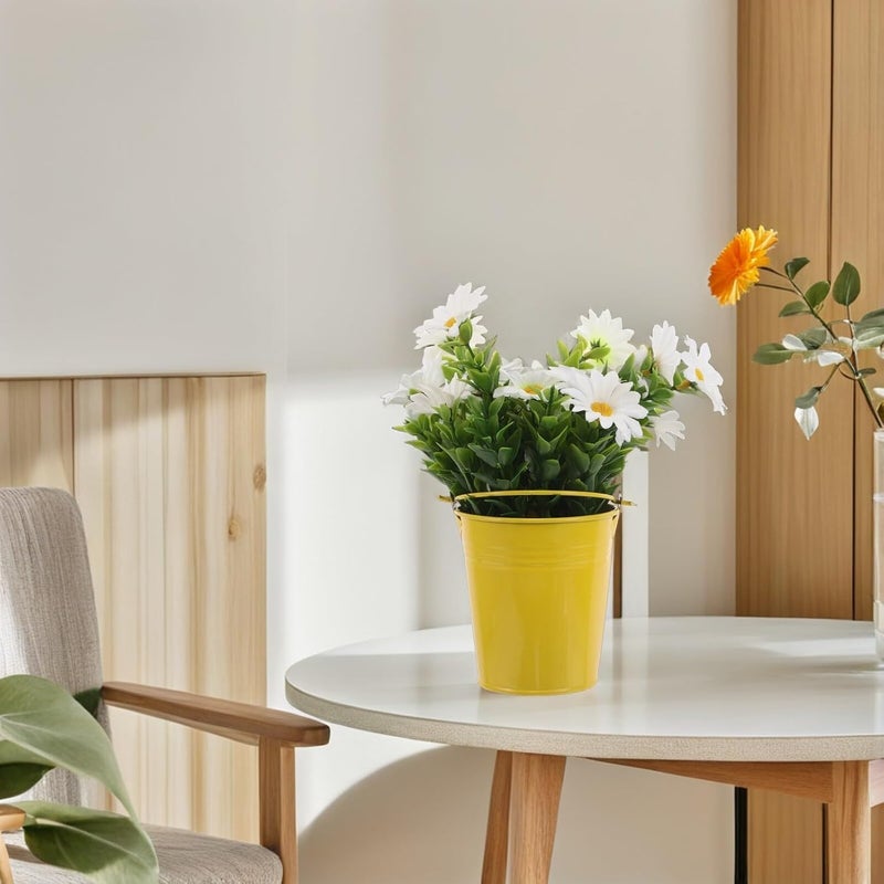 POPETPOP Realistic Faux Daisy Potted Plant, Small Artificial Flowers with Yellow Pot, Desktop Faux Potted Plants for Home and Wedding Decoration - Image 5