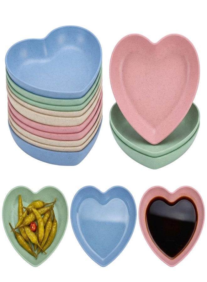 erioctry 16 Pcs Mini Heart Shaped Sauce Dishes Plastic Dipping Bowls for Soy Sauce Appetizers Kitchen Restaurant Serving Tray Set Assorted Colors - Image 1