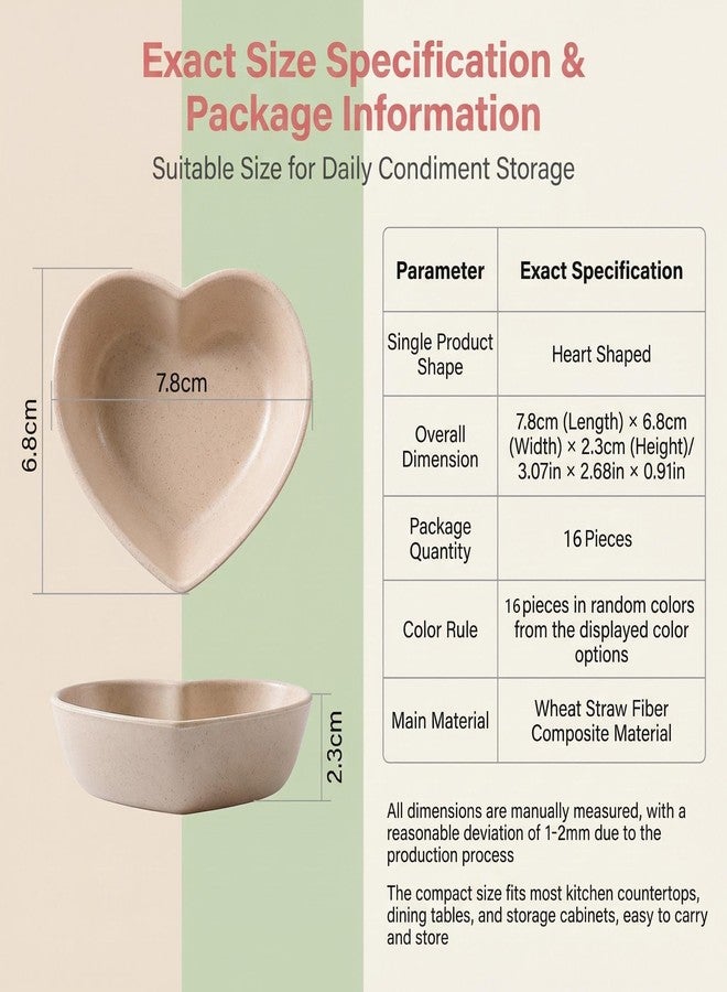 erioctry 16 Pcs Mini Heart Shaped Sauce Dishes Plastic Dipping Bowls for Soy Sauce Appetizers Kitchen Restaurant Serving Tray Set Assorted Colors - Image 5