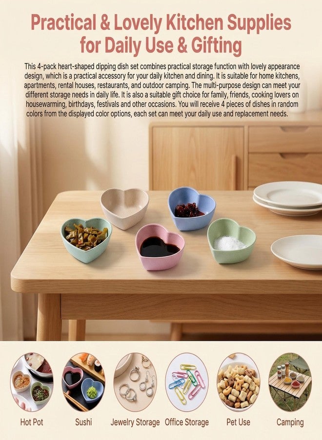 erioctry 16 Pcs Mini Heart Shaped Sauce Dishes Plastic Dipping Bowls for Soy Sauce Appetizers Kitchen Restaurant Serving Tray Set Assorted Colors - Image 3