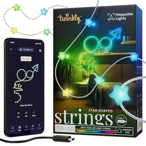 Twinkly Candies App-Controlled Star-Shaped USB-C LED Light String with 100 RGB (16 Mil. Colors) 6 M/19.7 FT. Clear Wire. USB-C Adapter Not Included - Image 1