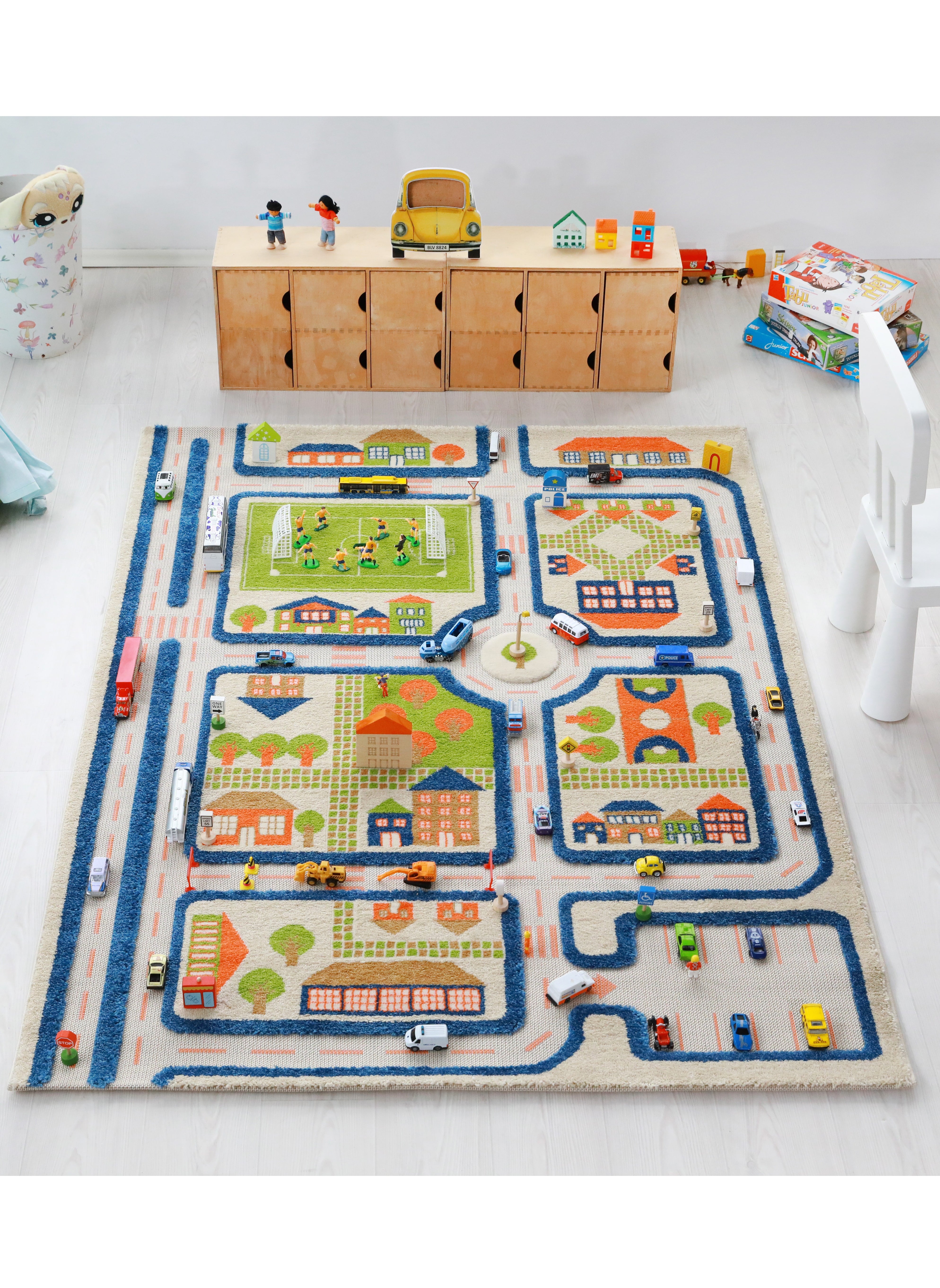 3D Play Carpet Traffic Design - Large | Blue | Activity Playmat for Kids & Children | Bedroom, Living Room, Nursery Rug | Polypropylene | Foldable | 180 cm x 134 cm 