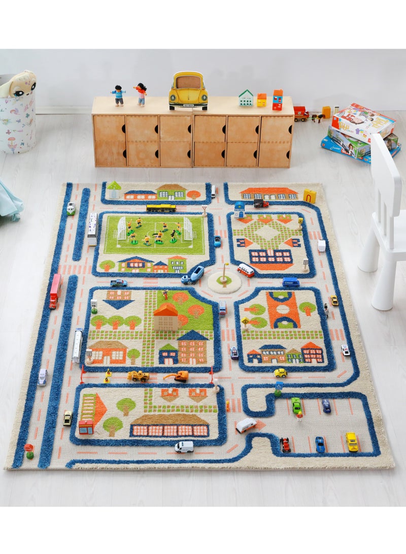 IVI 3D Play Carpet Traffic Design - Large | Blue | Activity Playmat for Kids & Children | Bedroom, Living Room, Nursery Rug | Polypropylene | Foldable | 180 cm x 134 cm - Image 1