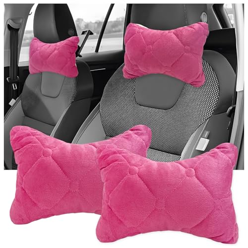 BWBWND 2PCS Car Headrest Pillow Soft Comfortable Vehicle Neck Pillow Head Rest Pad Breathable Auto Seat Headrest Neck Support Relieving Driving Fatigue Universal Car Accessories Pink - Image 1