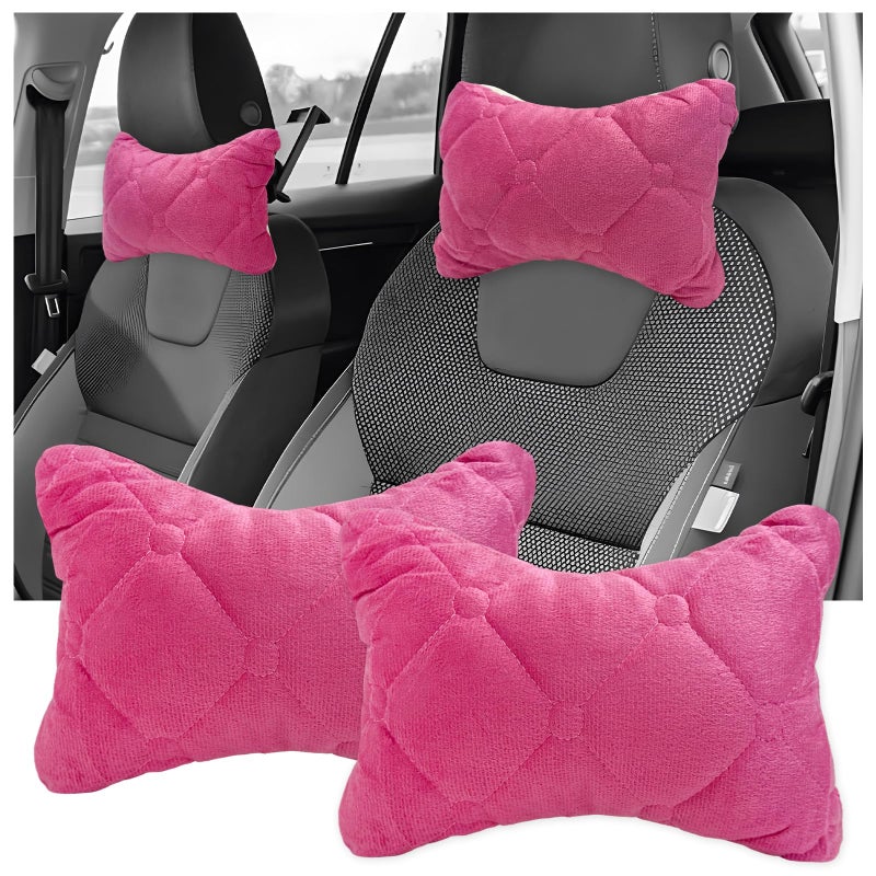BWBWND 2PCS Car Headrest Pillow Soft Comfortable Vehicle Neck Pillow Head Rest Pad Breathable Auto Seat Headrest Neck Support Relieving Driving Fatigue Universal Car Accessories Pink - Image 3