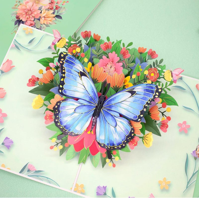 YooxArmor Mothers Day Card for Mom, 3D Pop Up Butterfly Flower Greeting Card for Daughter, Happy Birthday Anniversary Card with Envelope (Green) - Image 5