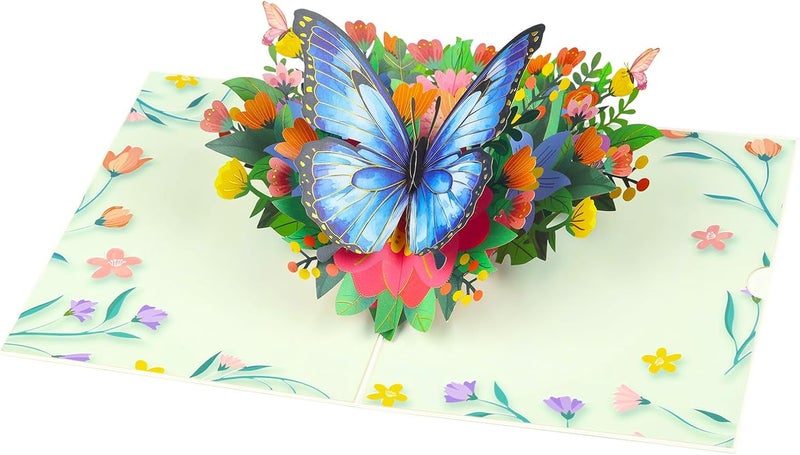 YooxArmor Mothers Day Card for Mom, 3D Pop Up Butterfly Flower Greeting Card for Daughter, Happy Birthday Anniversary Card with Envelope (Green) - Image 2
