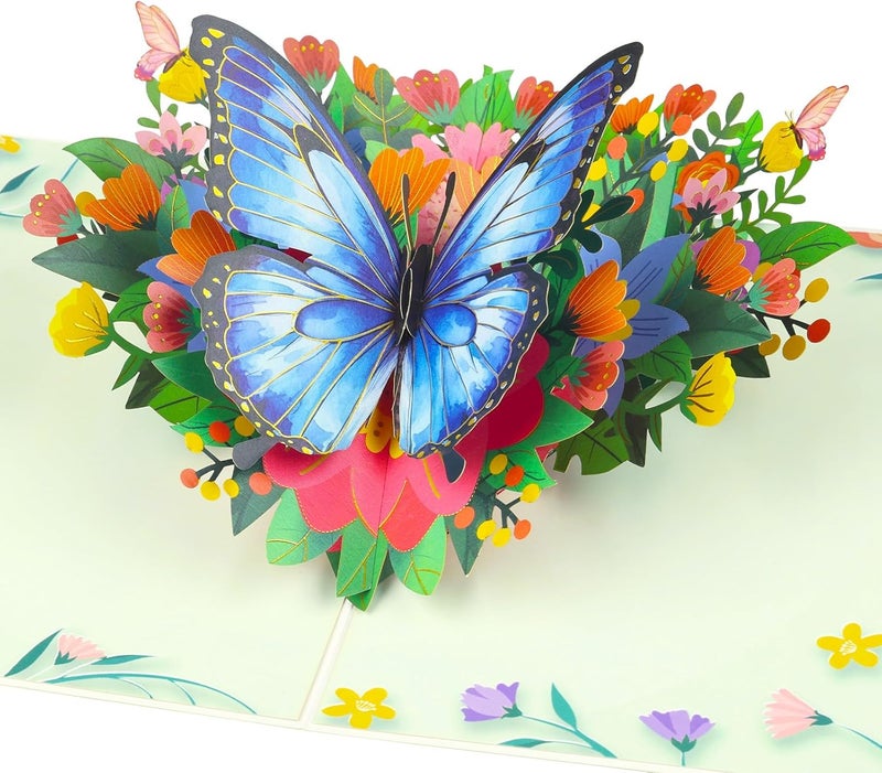 YooxArmor Mothers Day Card for Mom, 3D Pop Up Butterfly Flower Greeting Card for Daughter, Happy Birthday Anniversary Card with Envelope (Green) - Image 1