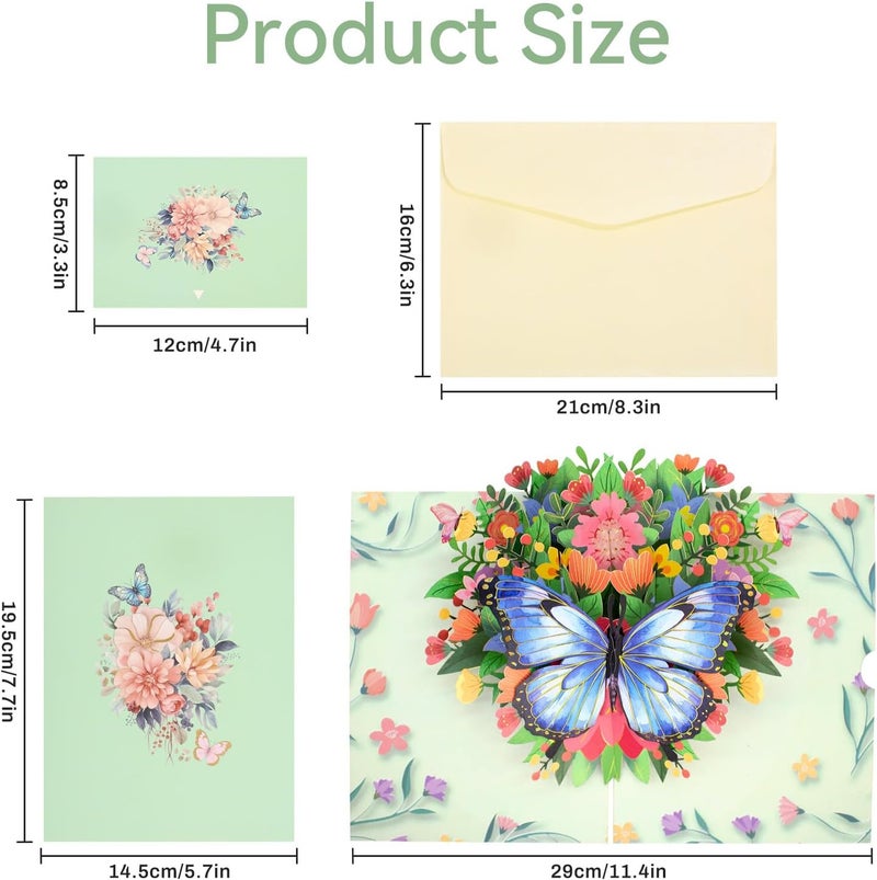 YooxArmor Mothers Day Card for Mom, 3D Pop Up Butterfly Flower Greeting Card for Daughter, Happy Birthday Anniversary Card with Envelope (Green) - Image 3