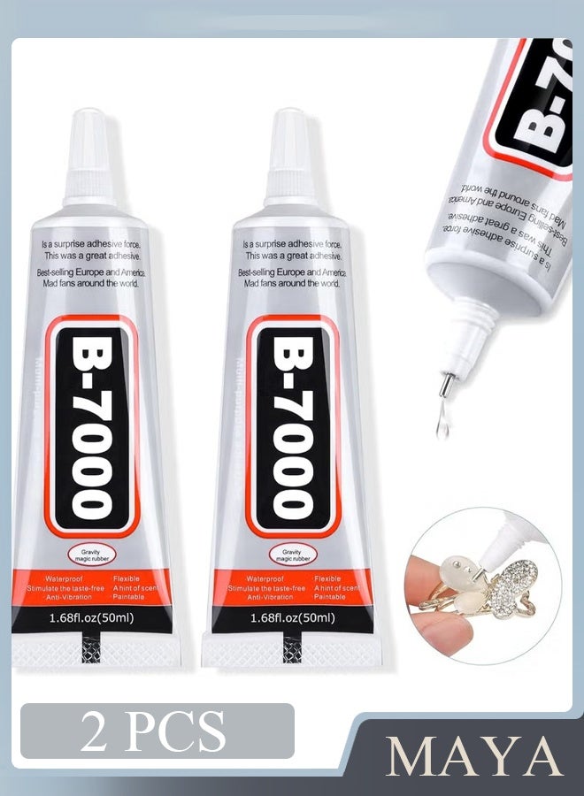(2pcsx50 ml) B-7000 Super Glue, Industrial Strength Adhesive B7000 Multifunctional Glue Paste for Rhinestones Crafts, Clothes Shoes, Fabric, Jewelry Making, Cell Phones, Tablet, Wood, Rubber, Leather Textile - Image 1