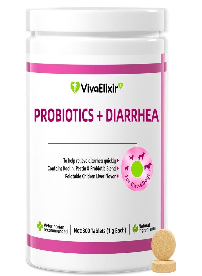 VivaElixir Probiotics for Dogs - Diarrhea Relief for Dogs and Cats - Supports Relief of Diarrhea and Loose Stools - Supports Digestive Balance and Gut Health - with Kaolin Clay and Probiotics - 300 Tablets - Image 1