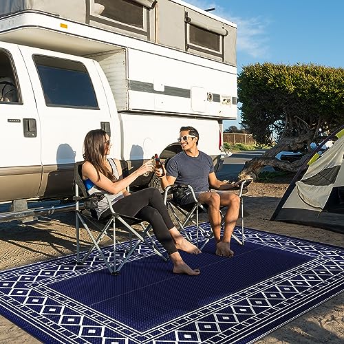 GENIMO Outdoor Rug Waterproof for Patio Decor, 6'x9' Foldable Reversible Plastic Straw Carpet for Travel Trailers, Outside Area Mat for Rv, Deck, Picnic, Porch, Camper, Balcony, Beach, Blue & White - Image 3