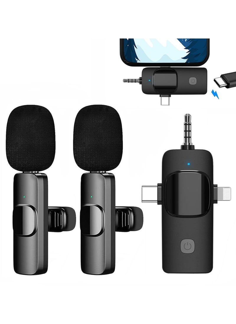 OULIYO 3 in 1 Wireless Lavalier Microphones for iPhone, iPad, Android, Camera, USB-C Microphone, 7-Hour Battery, Mini Microphone with Noise Reduction for Video Recording, Vlog, YouTube, TikTok  - Image 1